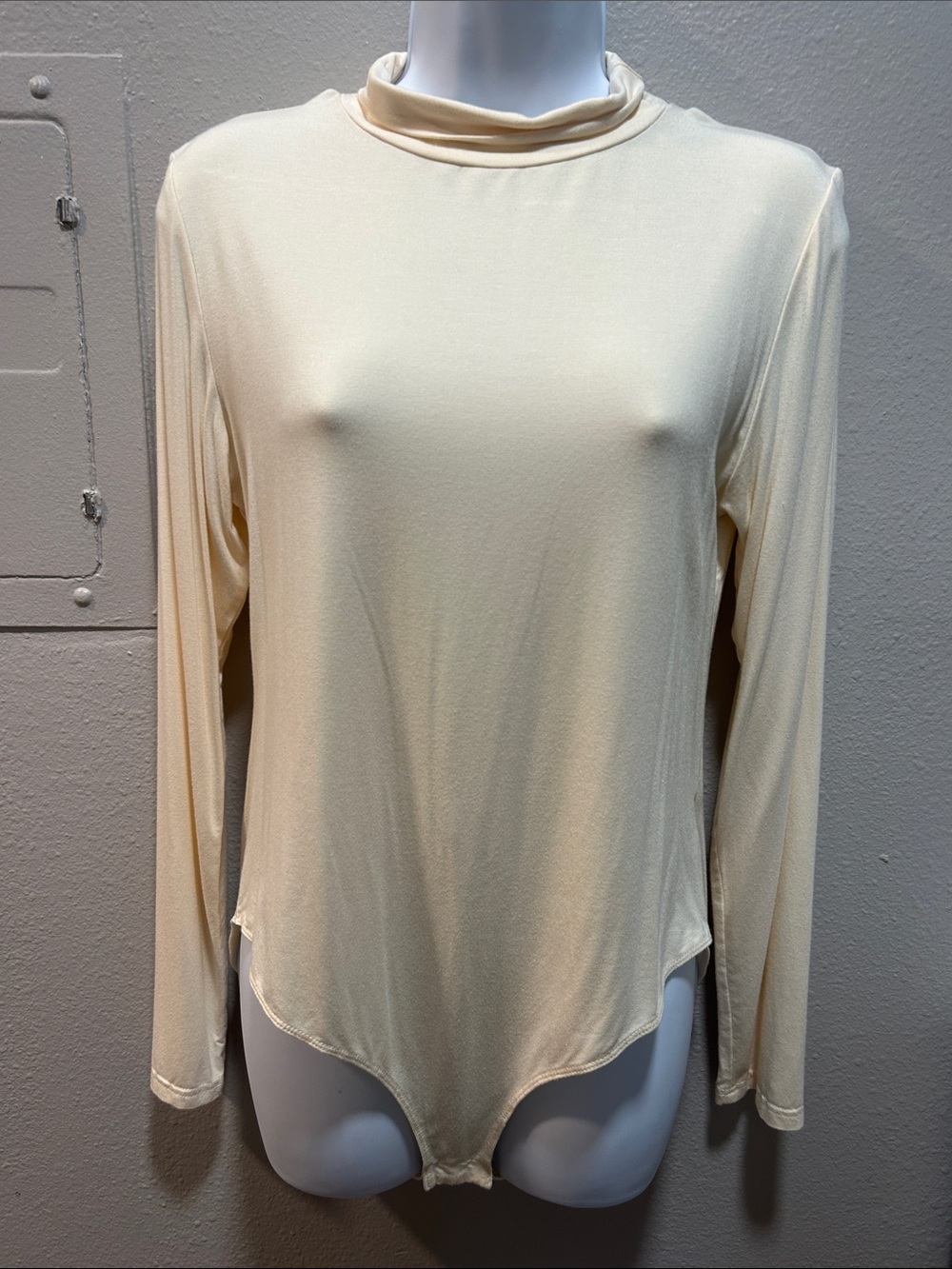 Women’s Long Sleeve Cream Mock Neck Bodysuit